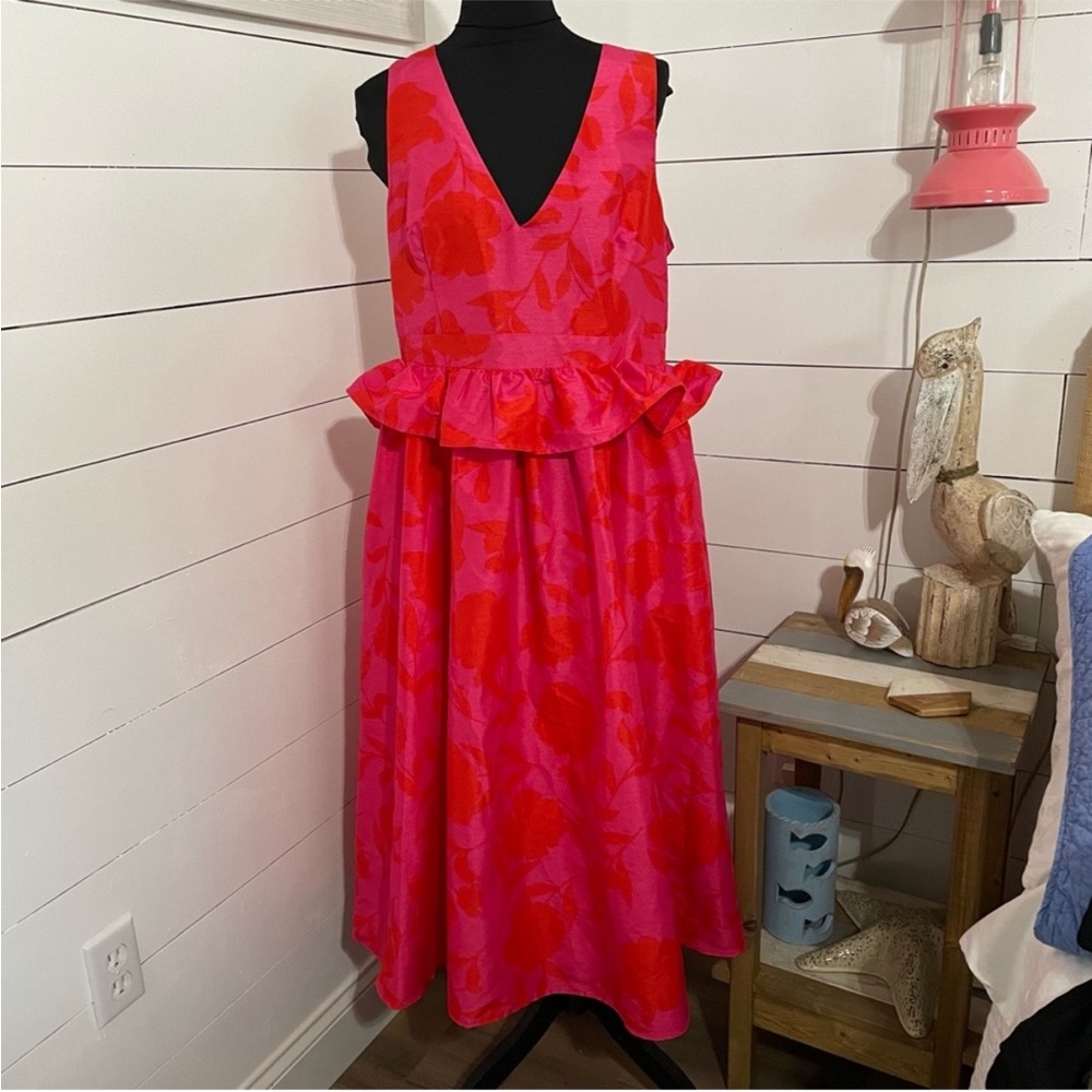 NWT KATE SPADE x TARGET Floral Rose Print Sleeveless Peplum Midi Dress w Pockets - Picture 2 of 13